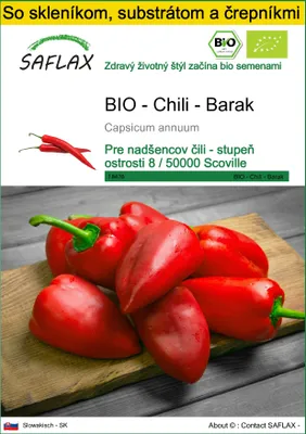 Obrázok produktu pre SAFLAX Kultivačný set - BIO - Chili - Barak - Capsicum annuum - 15 Semená - S mini skleníkom, pestovateľským substrátom a 2 črepníkmi