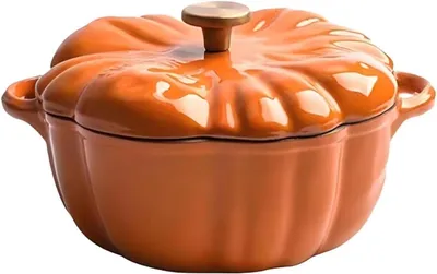 Produktbild von Kš¹rbis Schmortopf, 16CM Kš¹rbis Gusseisen Br?ter Mit Deckel & Griffs fš¹r Halloween, Kš¹che, Esstisch und Herbstdeko