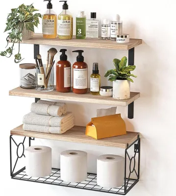 Immagine prodotto di Set di mensole da parete in legno di paulownia Pipishell per bagno, soggiorno, cucina - Rustico