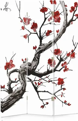 Produktbild von Paravent - Raumteiler Cherry Blossom - Dekorativer Raumtrenner cm. 110x150 (3 x)
