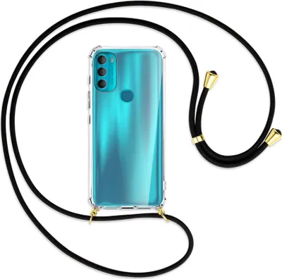 Produktbild von Handykette Backcover-Schutzhülle mit Band (Metall goldfarben) für Motorola Moto G71 5G - schwarz