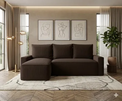 Produktbild von CORNERO Ecksofa mit Schlaffunktion HAVANA in L-Form Sofa mit Schlaffunktion und Bettkasten EckcouchEcksofa L-Form Braun Ottomane links