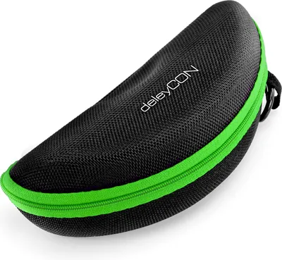 Produktbild von deleyCON Brillenetui Hardcase Hartschalen Etui Brillentasche Brillenbox Hardcover Tasche Sportbrillen Fahrradbrillen Brillen Lesebrillen Sonnenbrillen Brillenputztuch - Schwarz Grün