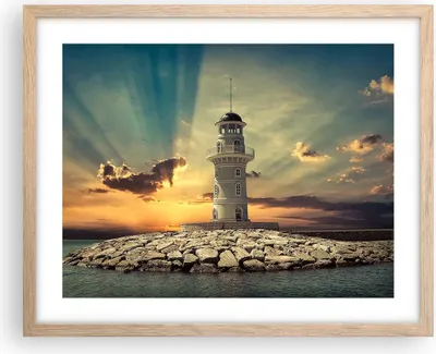 Produktbild von Gerahmtes Poster - Rahmen in heller Eiche - Leuchtturm Wasser Meer Steine - 50x40 cm - Wand Bild - Wanddeko - Wandbilder - Wandposter - Bilderrahmen - Bilder - Kunstdruck - Wandbild - P2NAA50x40-2895