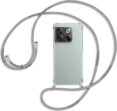 Produktbild von Handykette Backcover-Schutzhülle mit Band (Metall silberfarben) für OnePlus 10T 5G (6.7'') - weiß/grau kariert