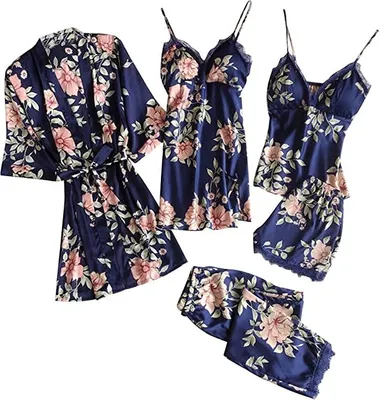 Produktbild von 5PC Schlafanzug Damen Pyjama Set Mode Dessous Unterwäsche Babydoll Nachtwäsche Kleid Rückenfrei Zweiteilige Nachthemd Schlafanzüge Negligee Wäsche Set