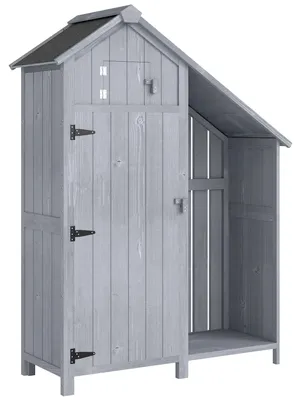 Produktbild von Gartenschrank Holz Outdoor wetterfest Geräteschuppen mit Asphaltdach Einlegeboden 129 x 51,5 x 180 cm Grau