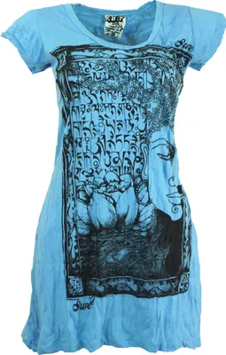 Zdjęcie produktu dla Sure Long Shirt, Mini Dress Mantra Buddha - Jasnoniebieski, Damski, Bawełna, Rozmiar: S