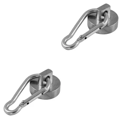 2x Neodymium Potmagnet mit Karabinerhaken, 22 kg, 25 mm