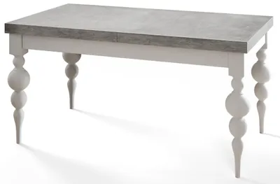 Image de Lena Table de salle à manger, rectangulaire, extensible, dimensions : 140-180 x 80 x 78,5 cm, table de salon, couleur : gris, avec pieds de couleur blanche