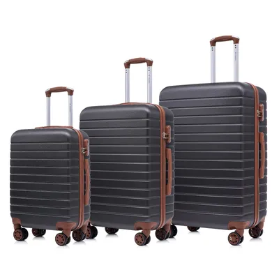Produktbild von Suitcase Set, Rollkoffer Handgepäck, Kofferset, mit 4 Rollen 360°, Hartschalenreise Zahlenschloss, Weicher Gummigriff (3er Set, M,L&XL, Grau)