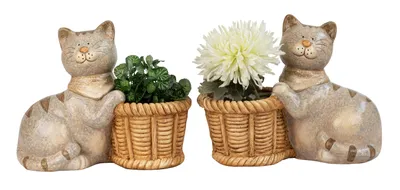 Produktbild von Katzen Pflanzgefäße im 2er Set Verspielte Tierfiguren mit Blumentopf