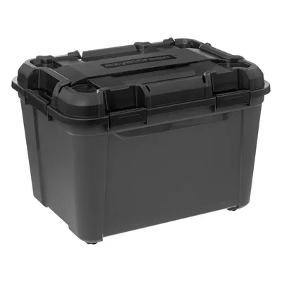A black storage box with a lid, shown from a slightly elevated front-diagonal angle against a white background.