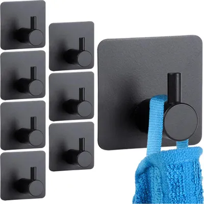 Produktbild von Vilde | Selbstklebende Haken Set - Schwarz - 8 Stück - Kleiderhaken - Edelstahl