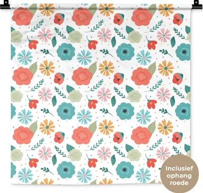 Produktbild von MuchoWow® Wandteppich Wandbehang Blumen - Blätter - Muster 60x60 cm Tapisserie Dekoration Wandtuch - Dekorationen - Wand Decke