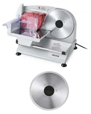 Image de VEVOR Trancheuse Électrique, Trancheuse à Jambon et Viande avec Épaisseur de Coupe Réglable 0-15 mm, pour Baguette Fromage Saucisson Steak Viande Congelée Charcuterie, Deux Lames en Inox de 190 mm