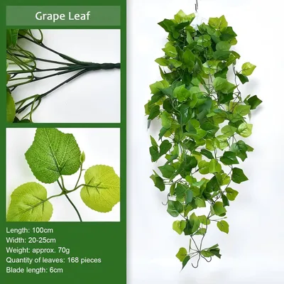 Produktbild von Künstliche Hängepflanze 100 cm, 3 Stücke, für Innen und Außen, pflegeleichte Weinrebe