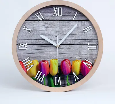 Produktbild von Holzuhr 25fi cm wanduhr - weiße Spitzen - Tulpen auf Holz