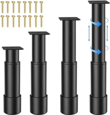 Produktbild von Ibenzoa® höhenverstellbare Möbelbeine aus kaltgewalztem Stahl, 25–43 cm, schwarz, rutschfeste Gummifüße, Set 4, bis 450 kg Traglast