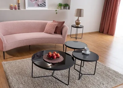 Produktbild von 3er-Set Couchtisch Glastisch Artemida hellgrau grau schwarz