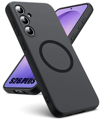 Image de Coque pour Samsung Galaxy S26 Plus, Silicone Liquide Anti-Rayures avec Cercle Magnétique - Noir
