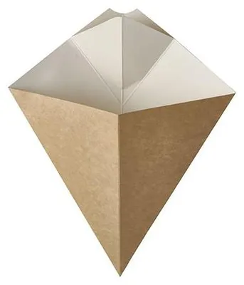 Produktbild von Papstar Pommes-Spitztüten mit Dip-Ecke, Pappe "pure", Füllinhalt 150 g, 23,5 x 19 cm braun/weiß 10 x 50 St