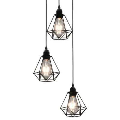 Zdjęcie produktu dla Lampa sufitowa, diamentowe klosze, czarna, 3 żarówki E27