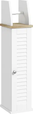 Produktbild von Kleankin Toilettenpapierhalter, Toilettenschrank mit Schrank und verstellbarem Regal, freistehende Badezimmermöbel, modernes Design, 18 x 20 x 80 cm, Weiß