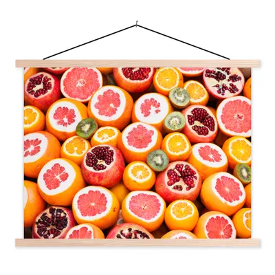 Produktbild von MuchoWow® Textilposter Obst - Zitrusfrüchte - Orange 120x90 cm mit holzfarbenen Rahmen - Magnetisch