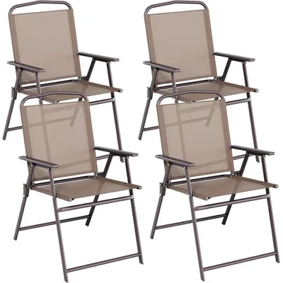 Obrázok produktu pre Skladacie záhradné stoličky, sada 4 kusov, nosnosť 150 kg, rozmer 50 x 65 x 91,5 cm, hnedé