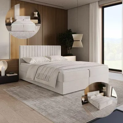 Produktbild von ALVETTO Boxspringbett 180x200 mit Bettkästen, Matratze und Topper, Komplettset, Polsterbett - Riviera 02