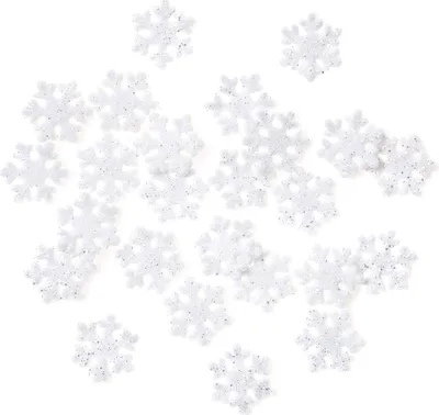Immagine prodotto di SNOWFLAKES bianchi con glitter argento, 2,4 cm, 24 pezzi.