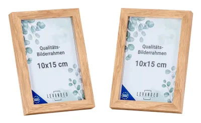 Produktbild von 2er Set Portrait Bilderrahmen EU 10x15 Eiche Optik Natur Glasscheibe Fotorahmen Holz Picture Frame Deko Tischdeko Wanddeko Fotoaufsteller