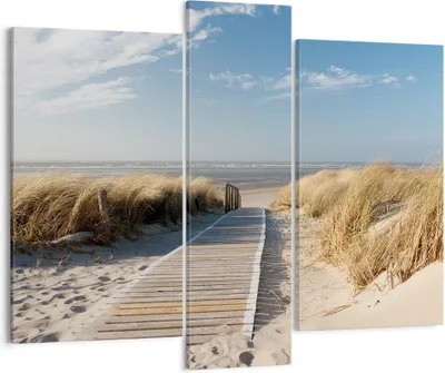 Produktbild von Bild auf Leinwand - Leinwandbild - Strand Meer Fußgängerbrücke Ufer - 95x80cm - Wand Bild - Wanddeko - Leinwanddruck - Bilder - Kunstdruck - Wanddekoration - Leinwand bilder - Wandkunst - CB95x80-2657
