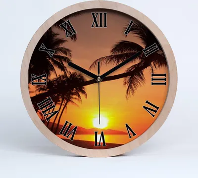 Produktbild von Holzuhr 30fi cm wanduhr - schwarze Spitzen - Sonnenuntergang am Strand