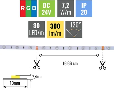 Obrázek produktu pro LED Solution RGB LED pásek 7,2W/m 24V bez krytí IP20 08130