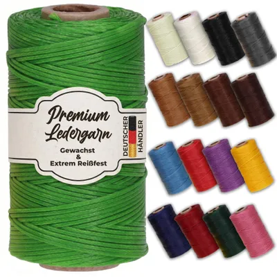 Produktbild von Ledergarn gewachst 1mm x 0,3mm I Sattlergarn - gewachster Faden aus Polyester stabil & haltbar I Wachsgarn Forellenfaden Outdoor Nähgarn in Profiqualität hellgrün