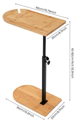 Obrázek produktu pro Bambusový stolek ve tvaru "C" - Příruční stolek k pohovce - Výškově nastavitelný (42–82 cm) - Otočná deska o 360° - Vhodný k pohovce, posteli, pro notebook, svačinu, nápoje - Nosnost 40 kg - Barva: přírodní