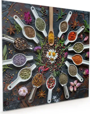 Produktbild von Küchenrückwand Spritzschutz Glas mit Motiv Kräuter und Gewürze 40 x 40 cm