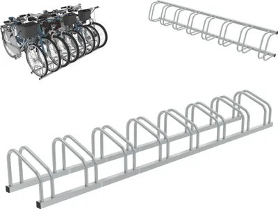 Produktbild von XMTECH Fahrradständer für 8 Fahrräder, 30-65mm Reifenbreite rostfreier Stahl selbstsichernde Schrauben Boden oder Wandmontage Mehrfachständer Fahrradhalter, Silber