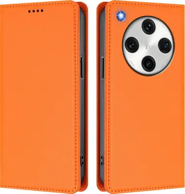 Immagine prodotto di Custodia in pelle per Oppo Find X8 Pro, custodia flip magnetica in Finto cuoio con supporto Arancione