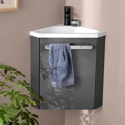 Image de Ensemble lave-mains d'angle suspendu SKINO avec robinet noir