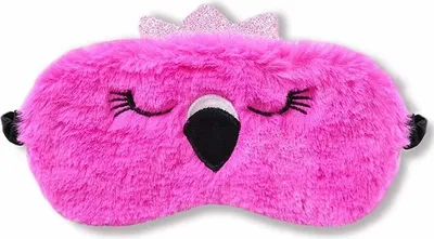 Produktbild von Schlafmaske mit Tieren für Damen, Kinder und Mädchen, Plüsch-Seide, 3D-flauschige Nachtmaske, Verdunkelung, süße Augenmaske zum Schlafen, Reisen, Nickerchen (Flamingo)