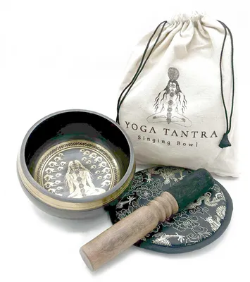 Imagen del producto de Set de regalo de cuenco tibetano batido y grabado a mano - 14 cm - Yogi