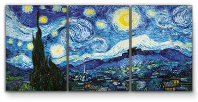 Produktbild von Giallobus - Sternenklare Nacht - Vincent Van Gogh - 218x100cm | 3pz. x 70x100cm - Bild - Leinwand