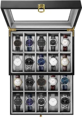 Immagine prodotto di Portaorologi in legno con 20 scomparti, portaorologi in legno per uomo e donna, portaorologi in legno nero