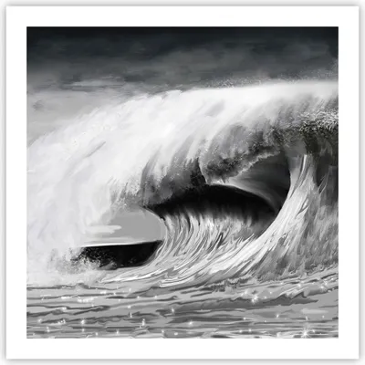 Produktbild von Poster - Poster ohne Rahmen - Welle Zeichnung Schwarzweiß - 60x60 cm - Wand Bild - Wanddeko - Wandbilder - Kunstposter - Wandposter - Bilder - Kunstdruck - Wanddekoration - Wandbild - P2XAC60x60-4264