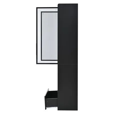 Produktbild von Merax Hochglanz Vitrine mit LED-Beleuchtung, Multifunktionale Aufbewahrung Standregal mit 1 Schublade, Hochschrank mit Glastüren, Schwarz