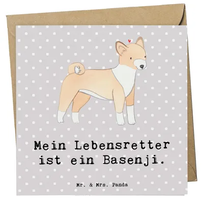 Produktbild von Mr. & Mrs. Panda Grußkarte Basenji Lebensretter - Grau Pastell - Geschenk, anlasskarte, doppelkarte, Glückwunschkarte, Klappkarte, Kongo-Terrier, faltkarte