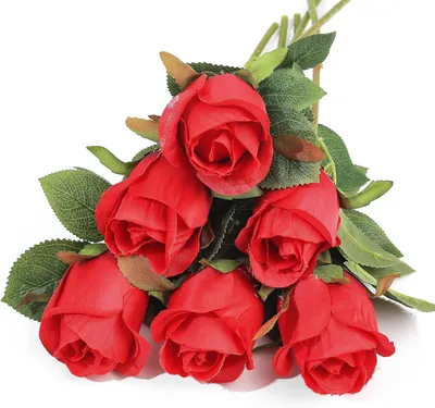 Imagen del producto de Rosas artificiales de seda, 6 unidades, con tallos individuales, de color rojo, para decoración de mesas